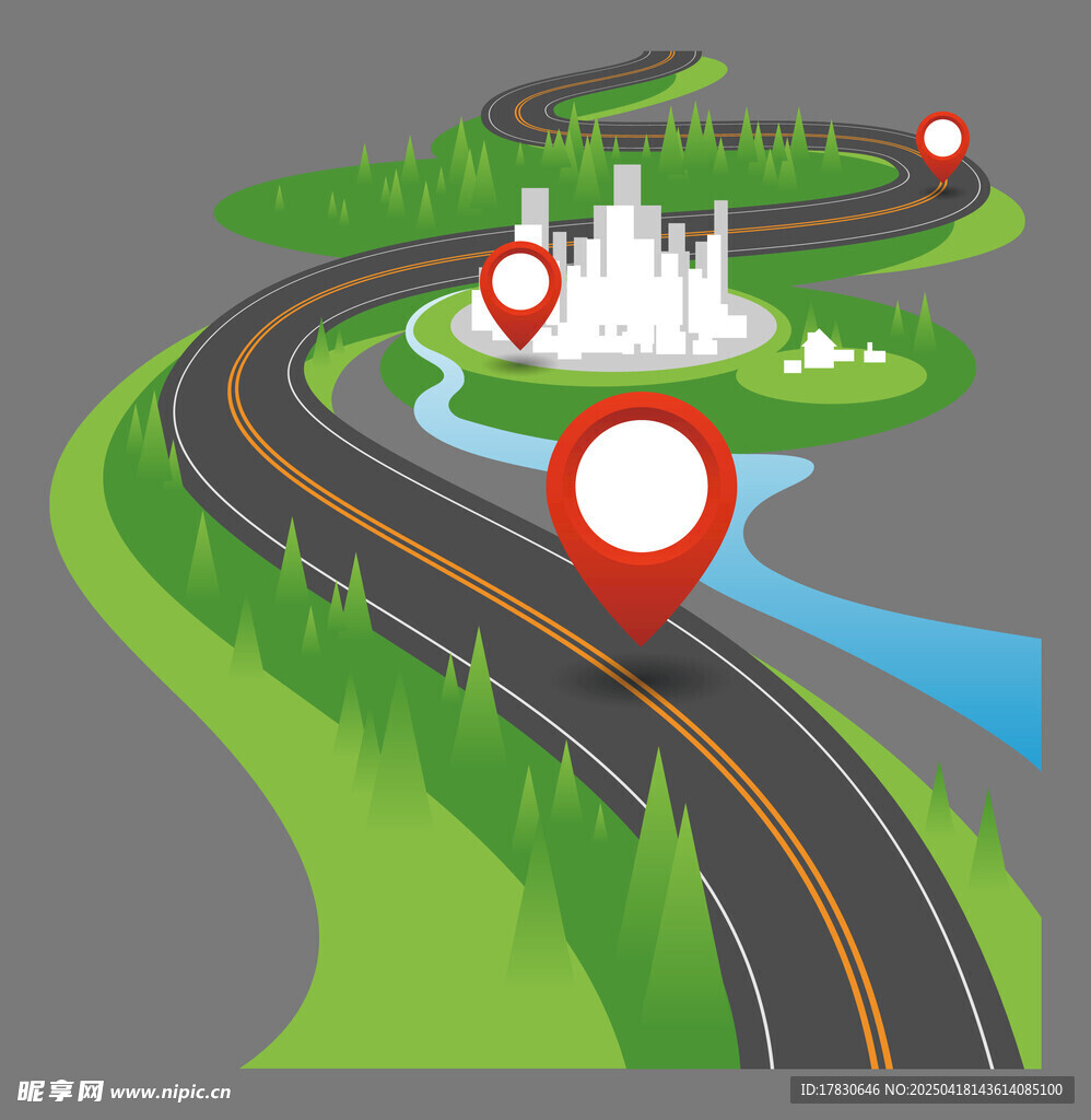 公路旅行地标探索路线图