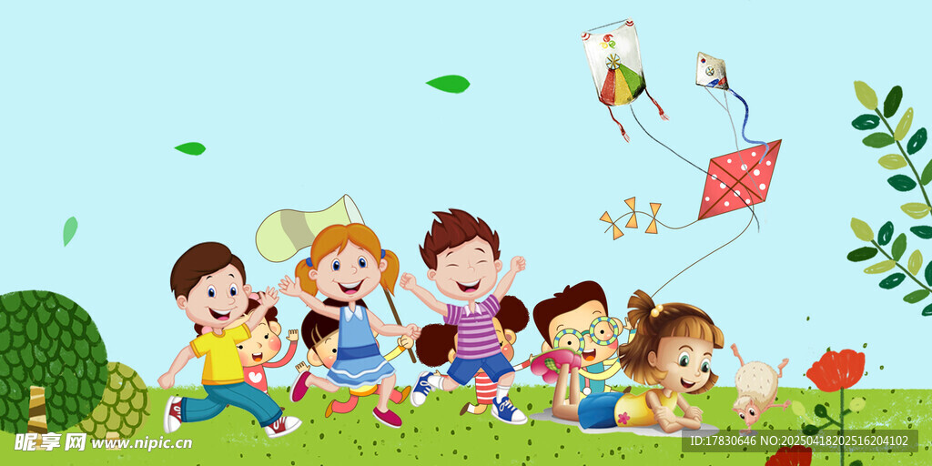 儿童户外欢乐玩耍场景