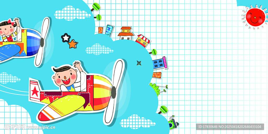 卡通飞机上的欢乐小动物