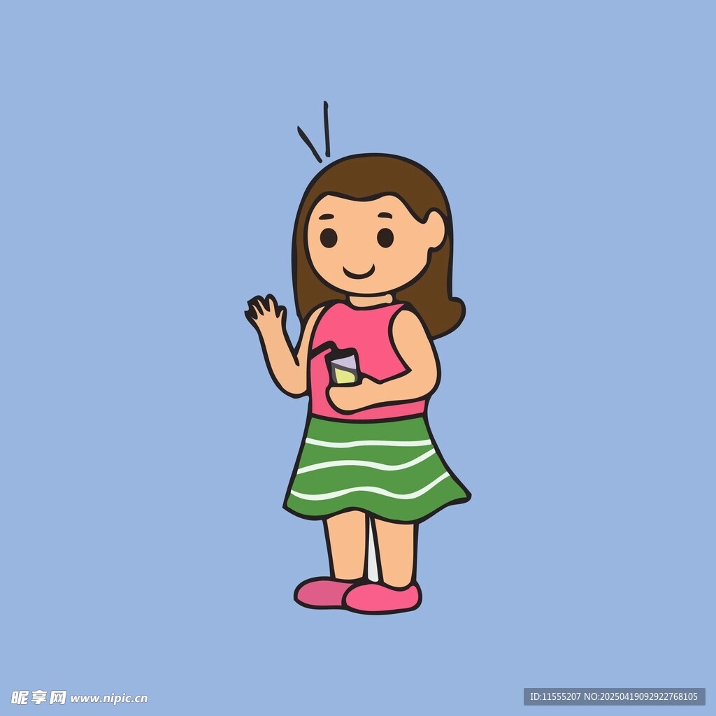 可爱女孩手持物品站立