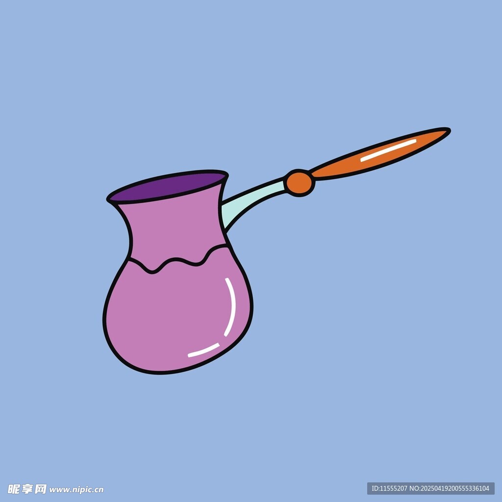 紫色长柄咖啡壶插画