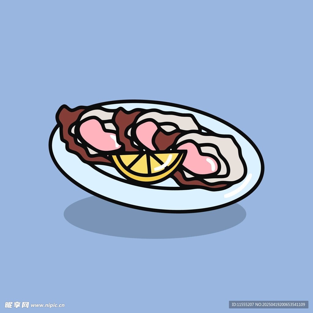 柠檬配肉摆盘美食插画