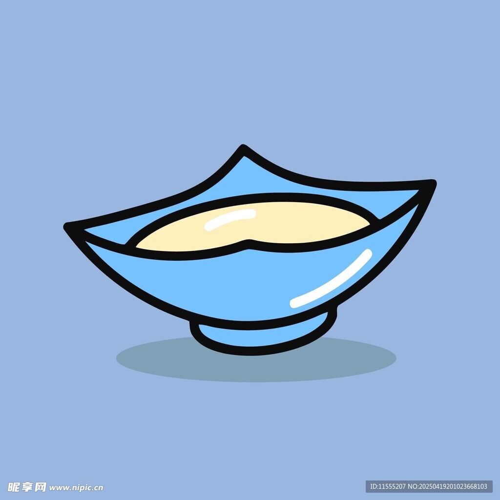 蓝色碗装淡黄色食物