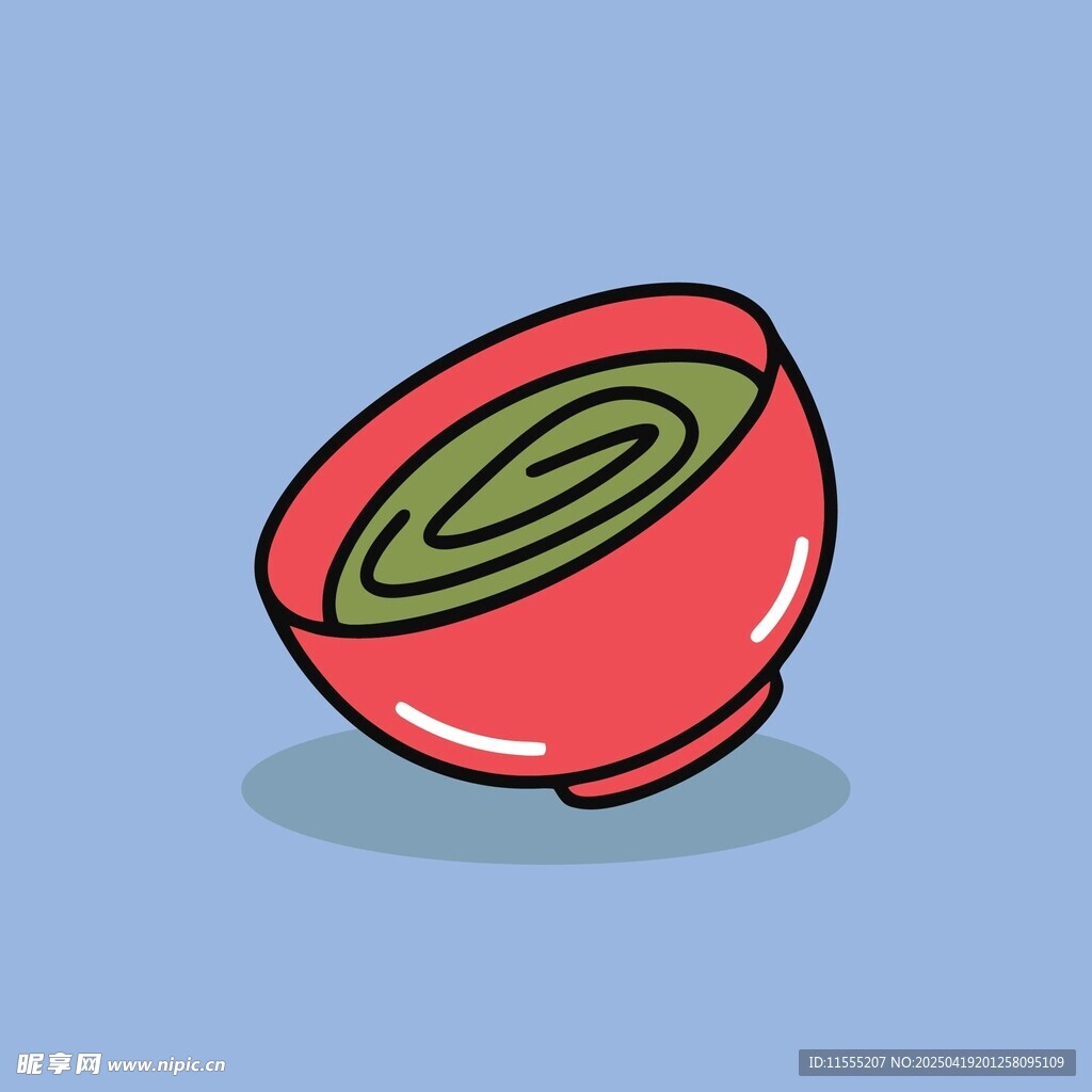 红色碗内盛着绿色食物
