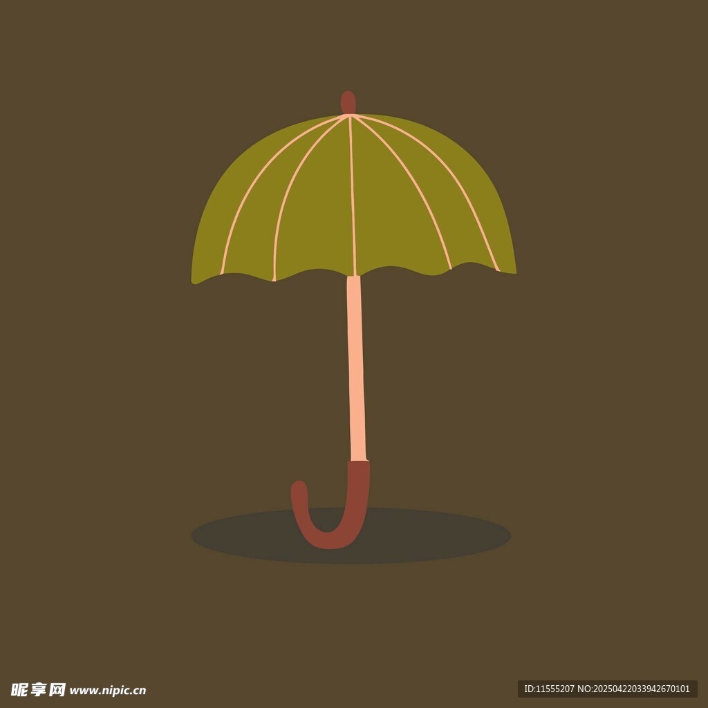 绿色简约风单把雨伞插画