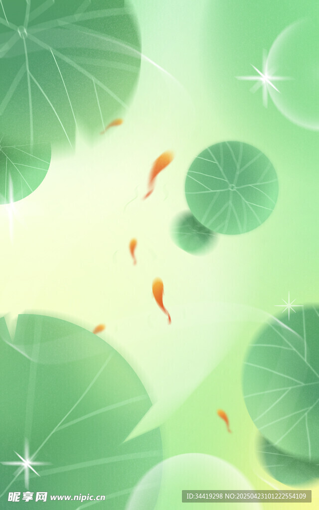 荷塘游鱼清新插画