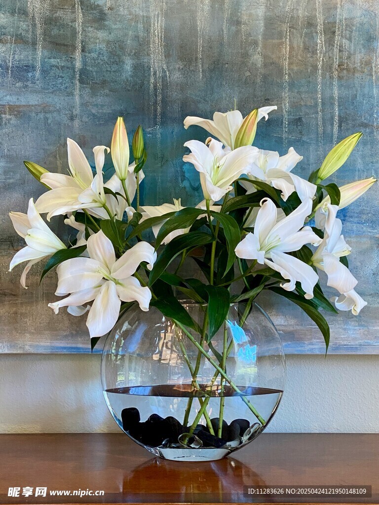 透明花瓶中的优雅白百合