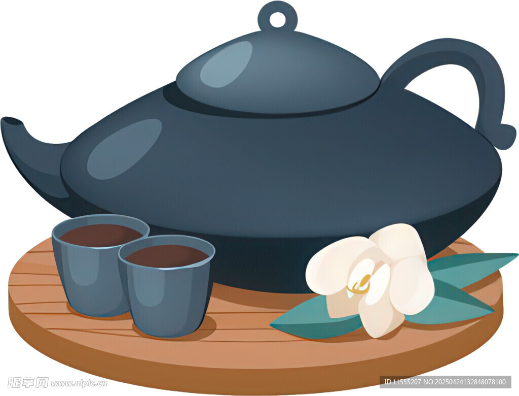 中式茶具与素雅花卉组合