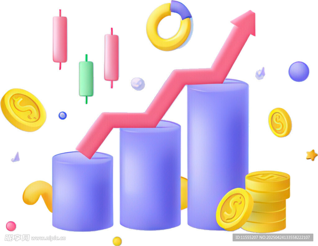 柱状图攀升与金币财富景象