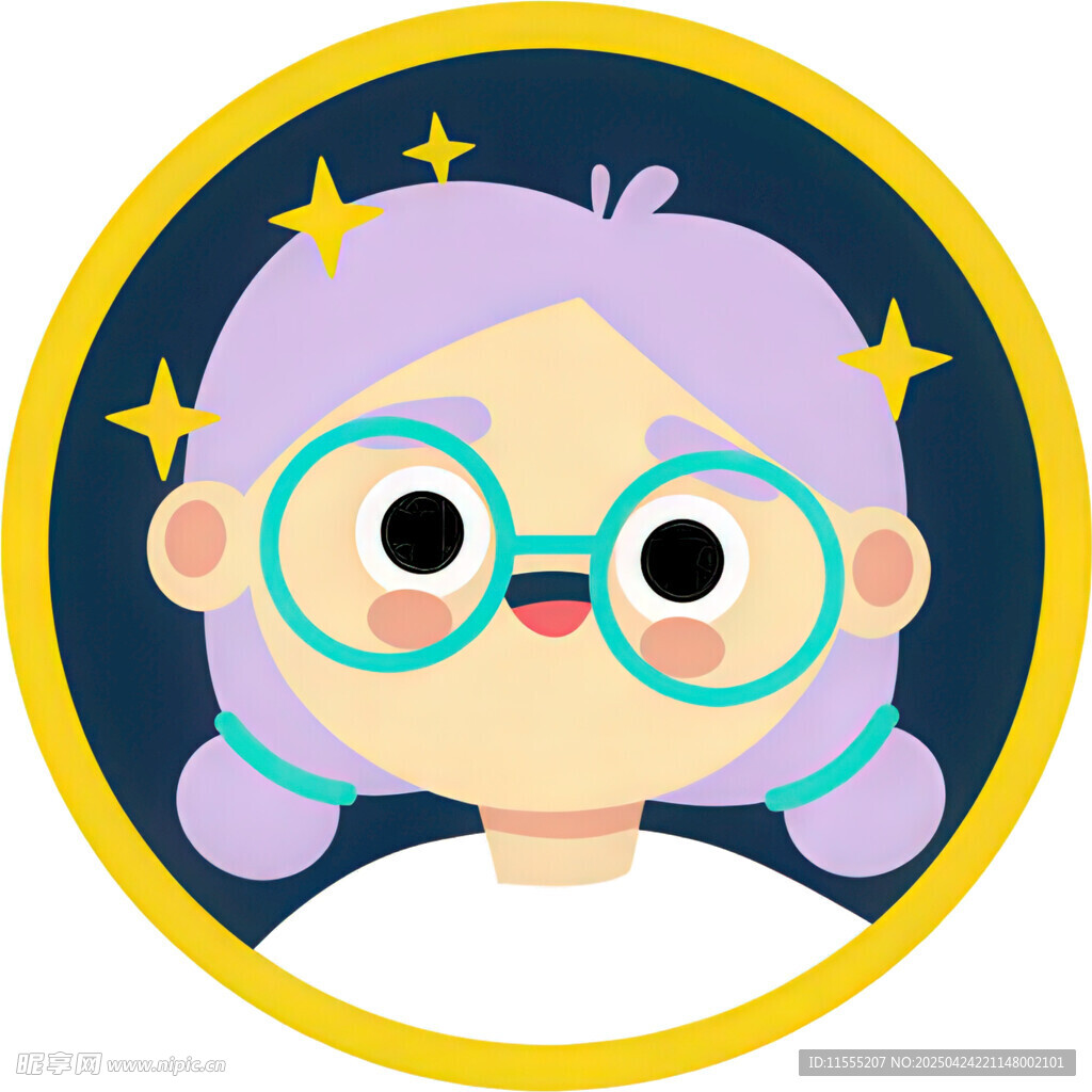可爱紫发戴眼镜卡通女孩
