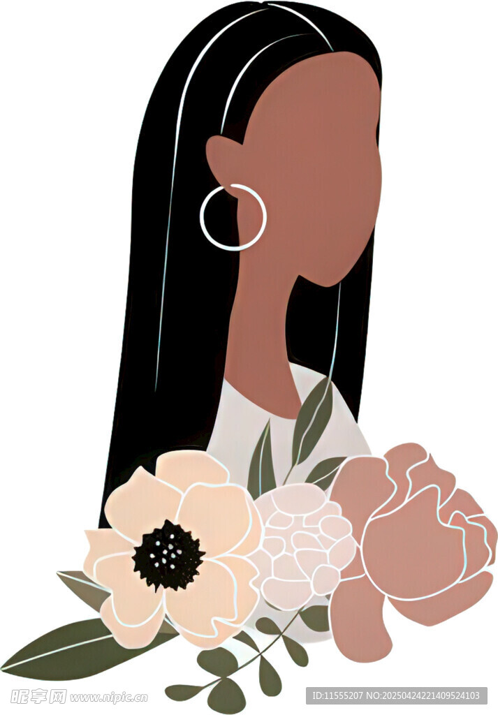 手持花束的优雅黑人女性
