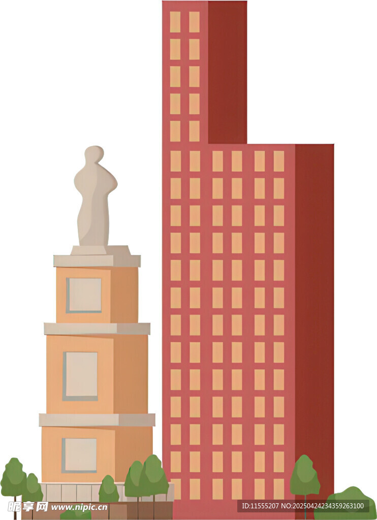 城市中的雕像与高楼建筑