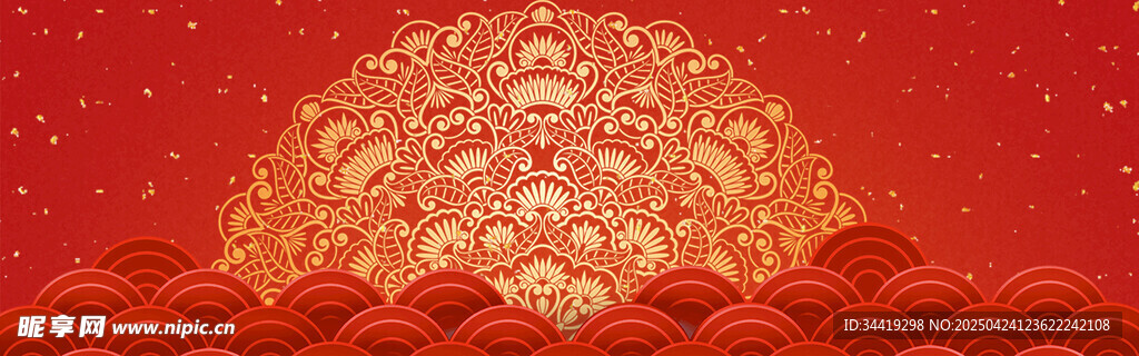 喜庆红色金纹中式背景图