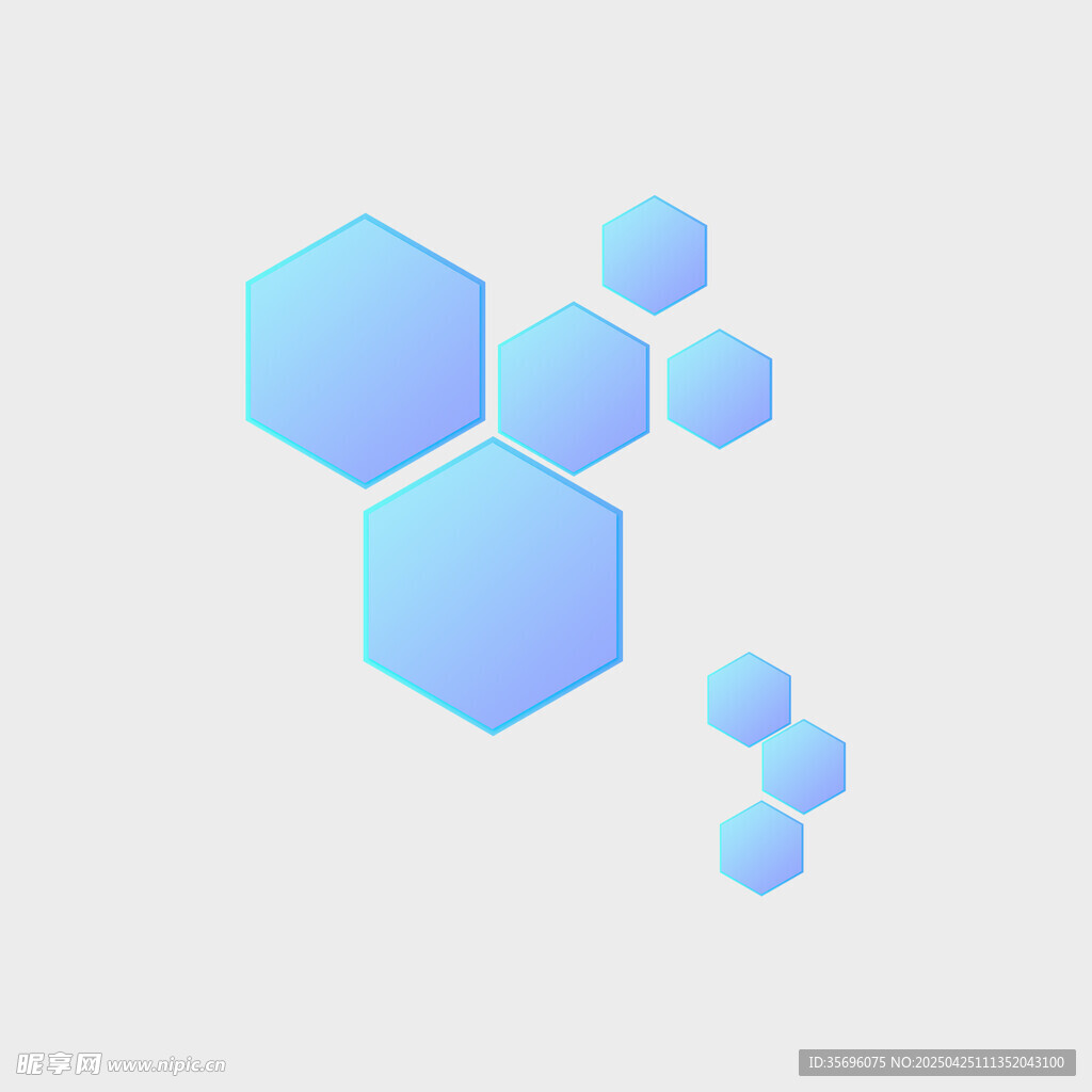 蓝色渐变六边形图案元素
