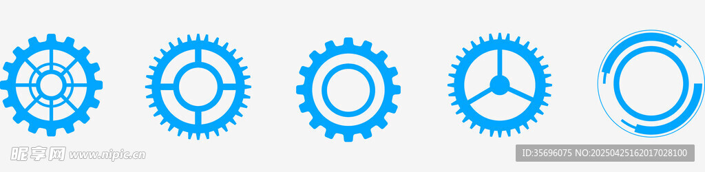 蓝色齿轮与时钟图标集合