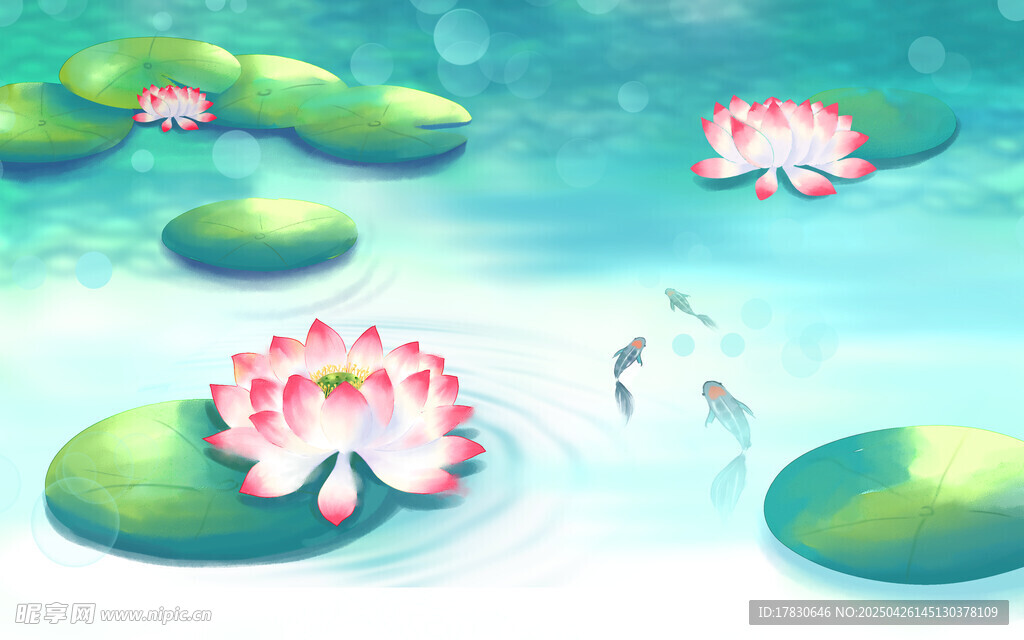 荷塘浮莲游鱼图