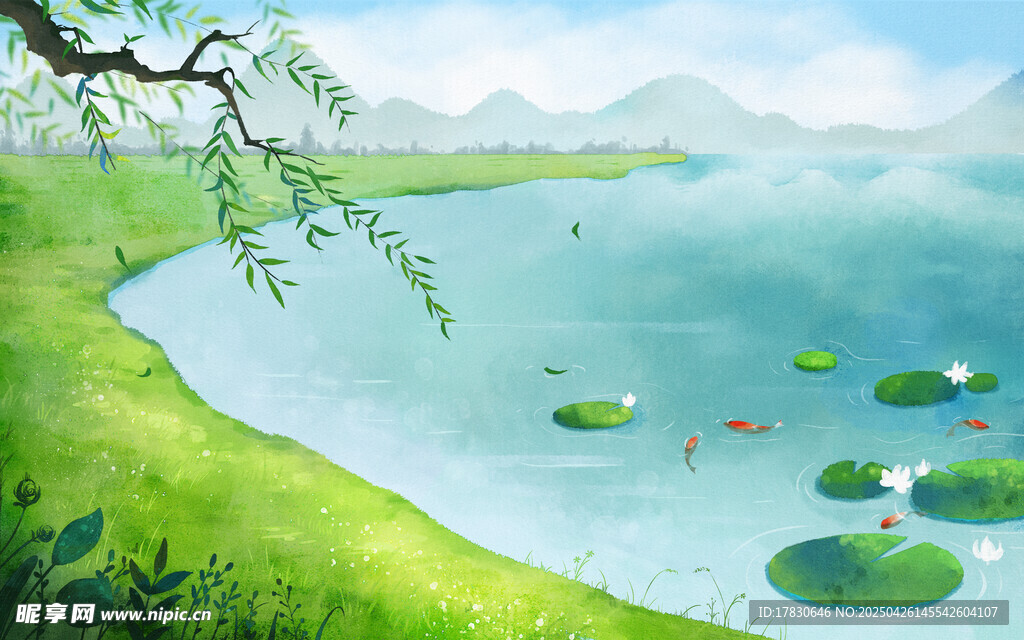 湖畔绿意 碧波上的悠然景致