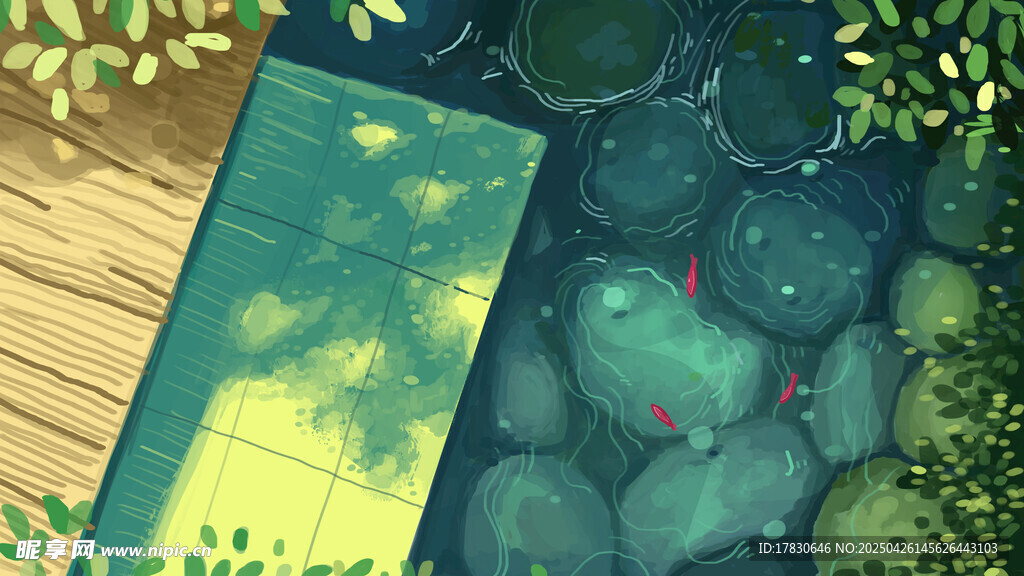 池塘边的静谧水景