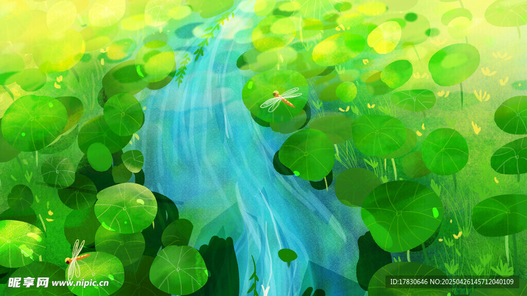 梦幻绿色溪流景观