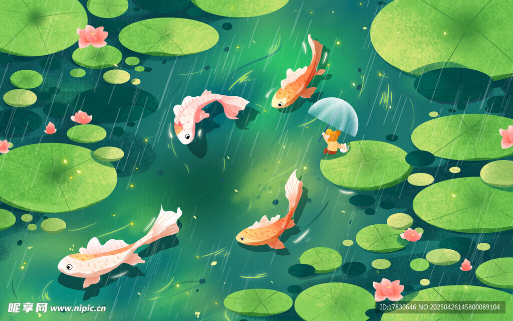 池塘中游动的多彩锦鲤