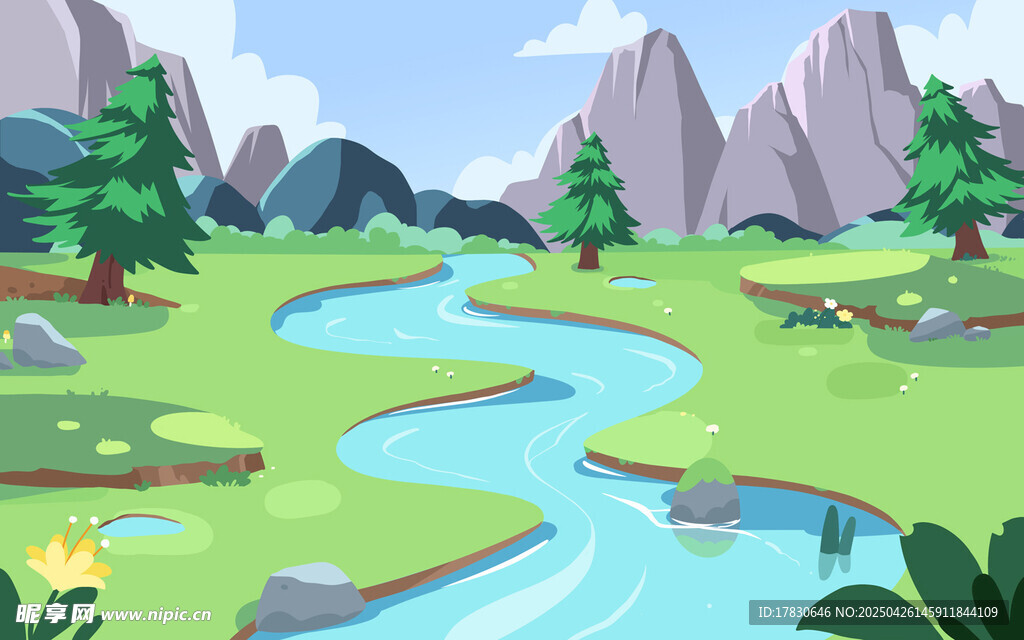 山间溪流旁的美丽自然景观