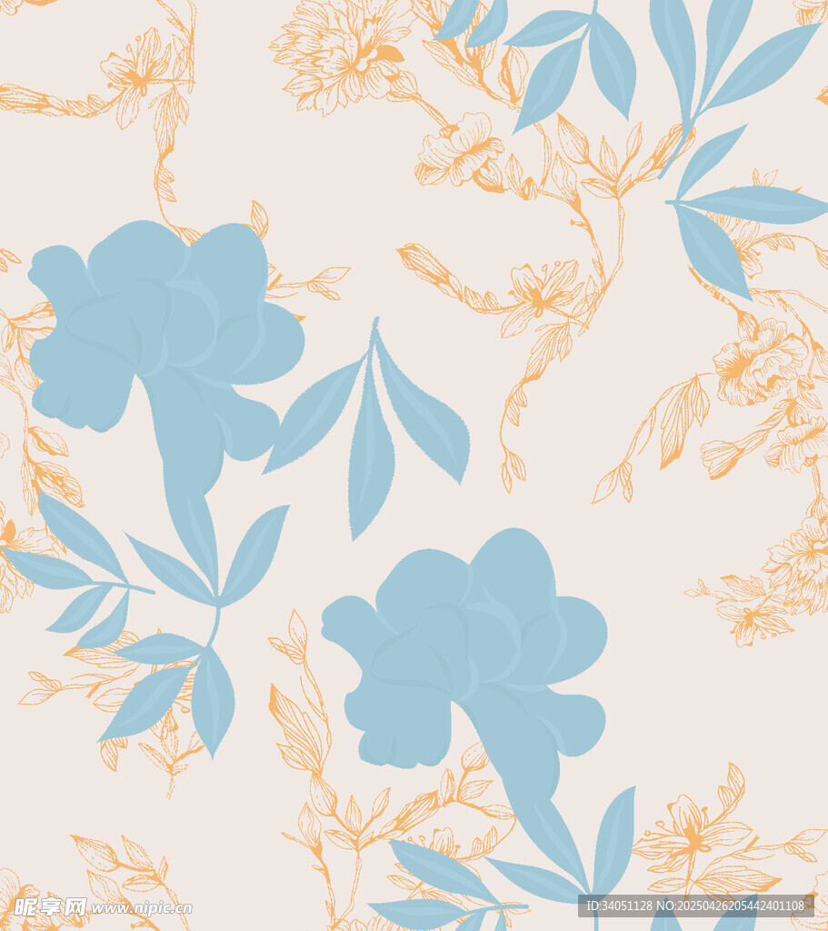 蓝黄花卉图案背景纹理