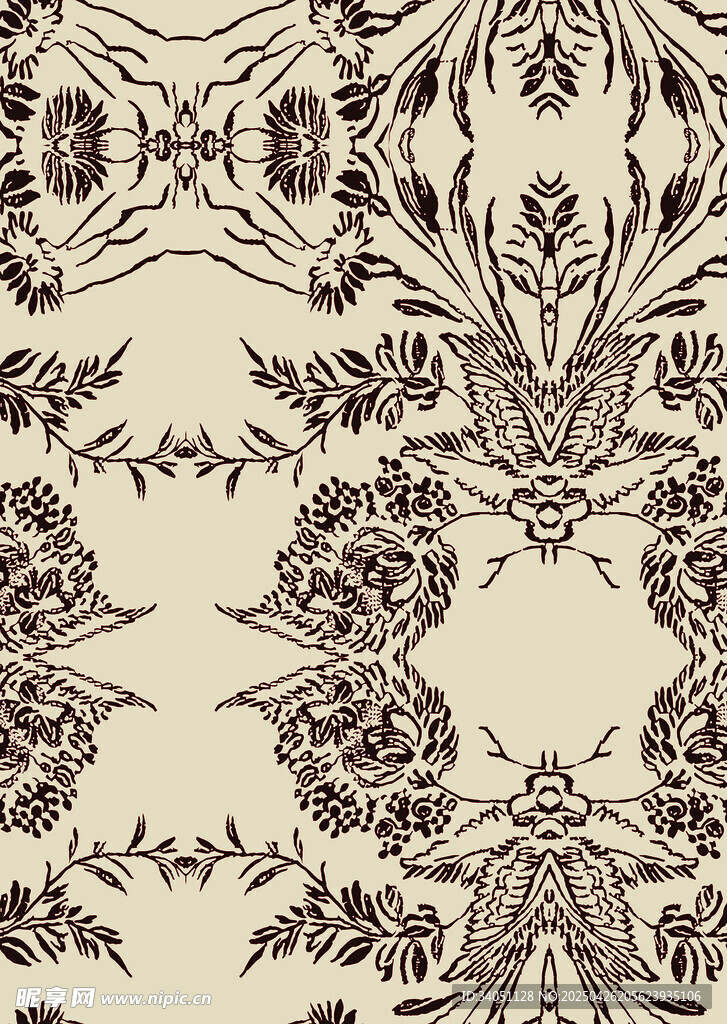 复古花卉对称图案纹理