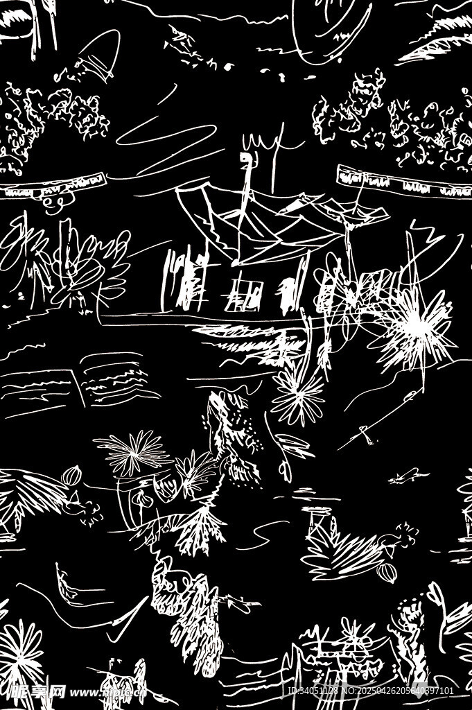 黑白手绘风奇幻场景画面