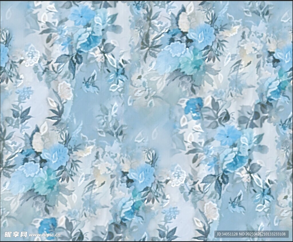 蓝白花卉图案布料纹理