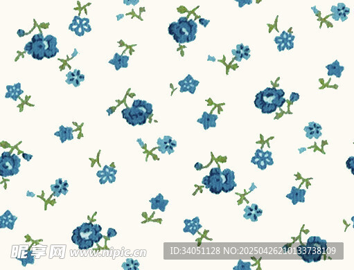 蓝白花卉小碎花
