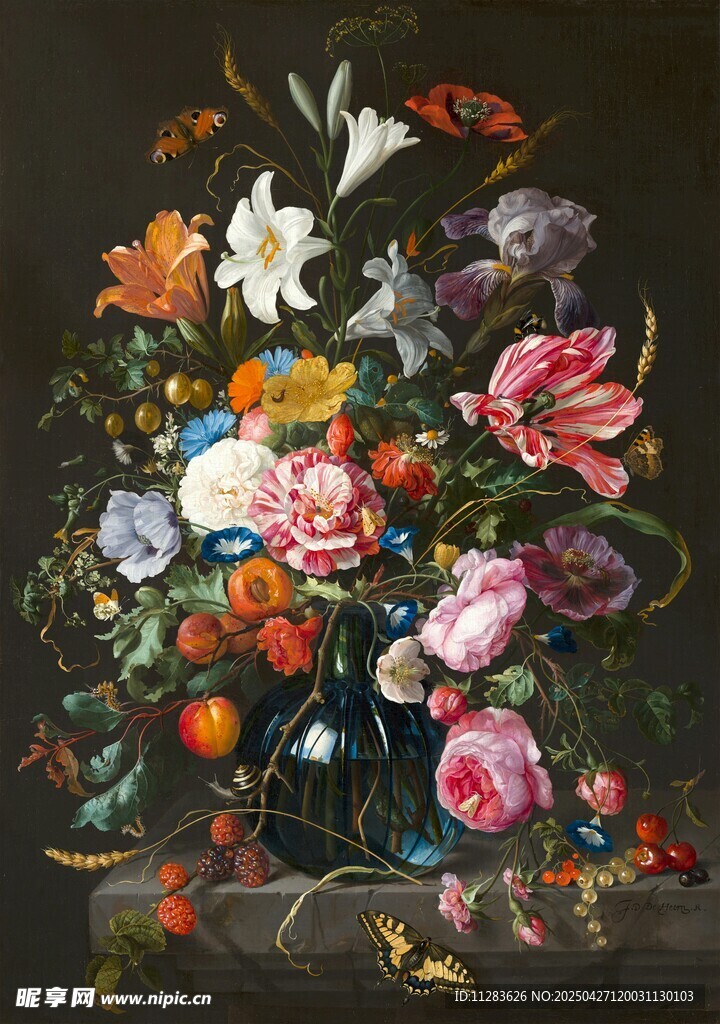 古典花卉静物油画作品