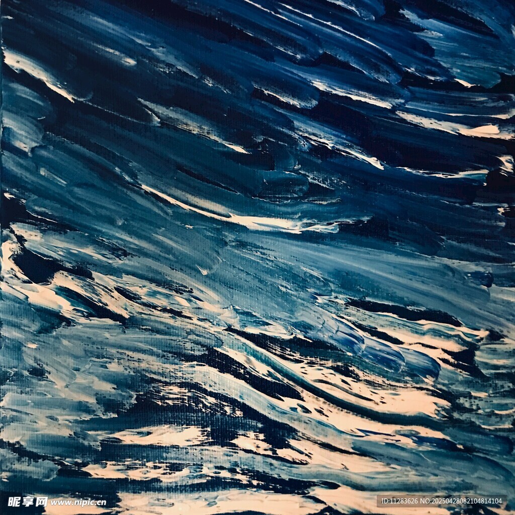 蓝色抽象海浪艺术画作