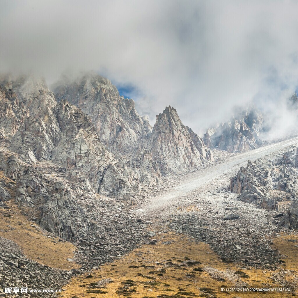 云雾缭绕的壮丽雪山景观