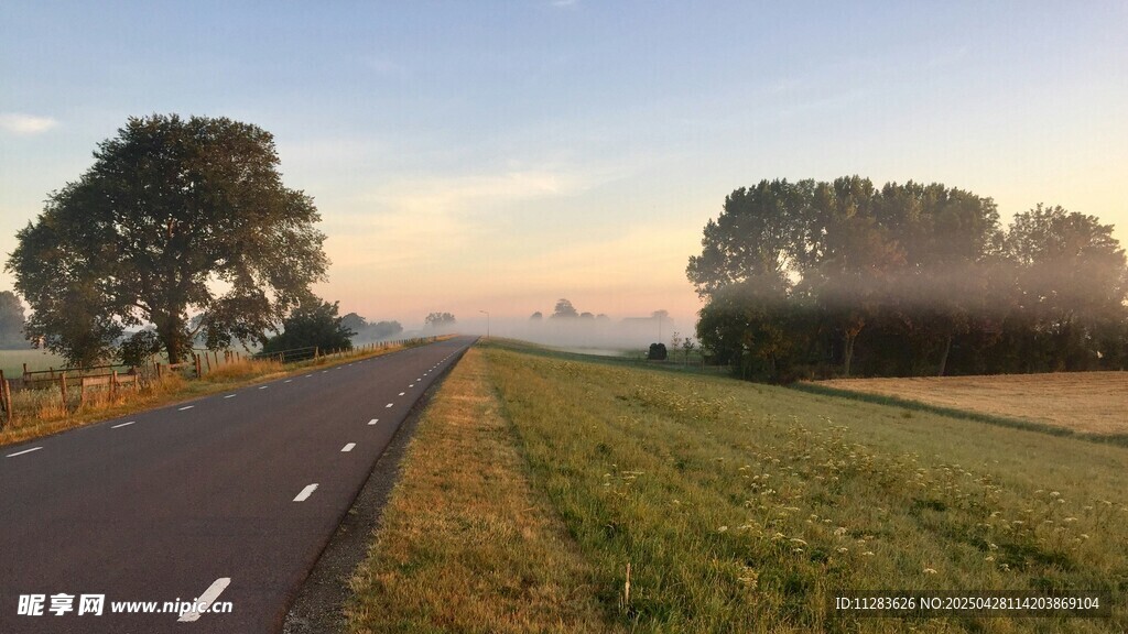 乡村公路晨曦美景
