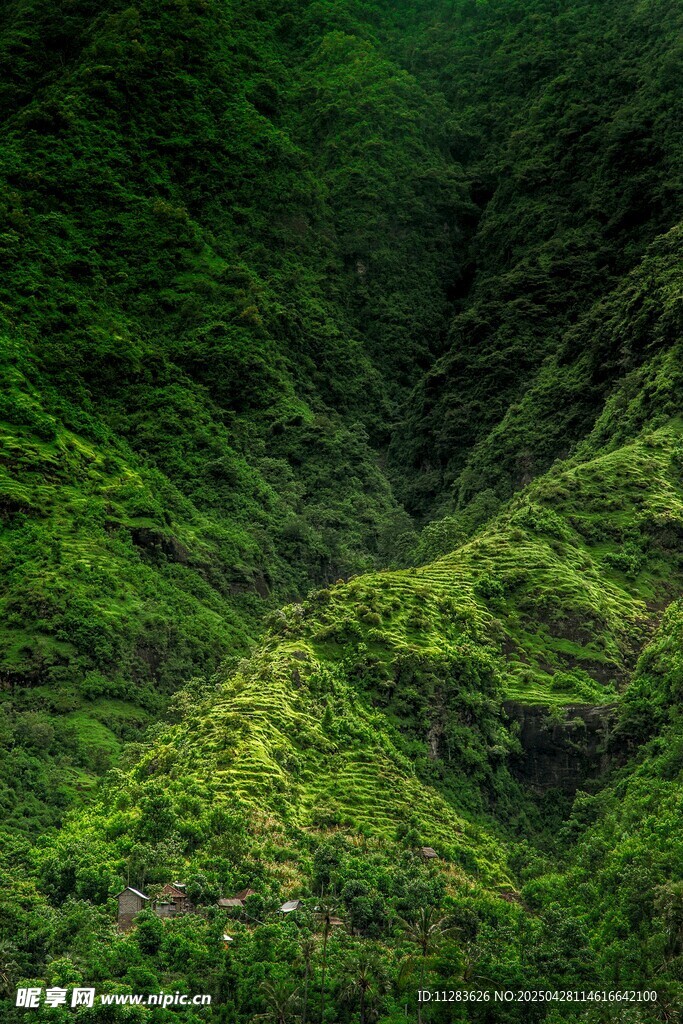 翠绿山峦间的自然美景
