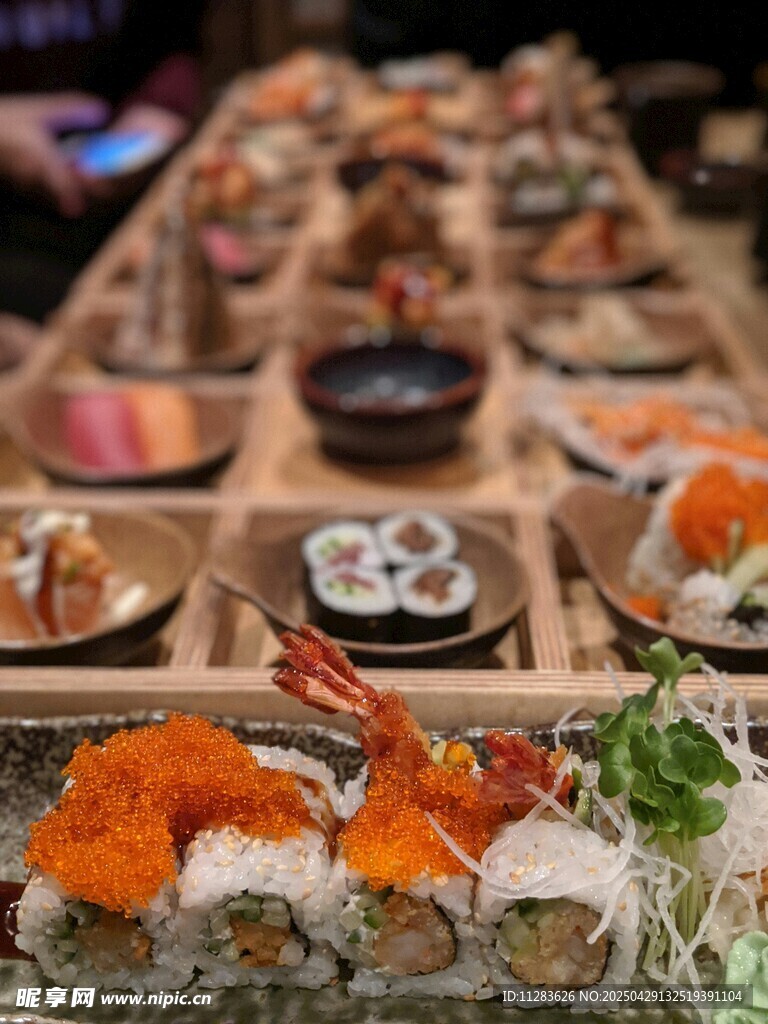 多样寿司拼盘展示
