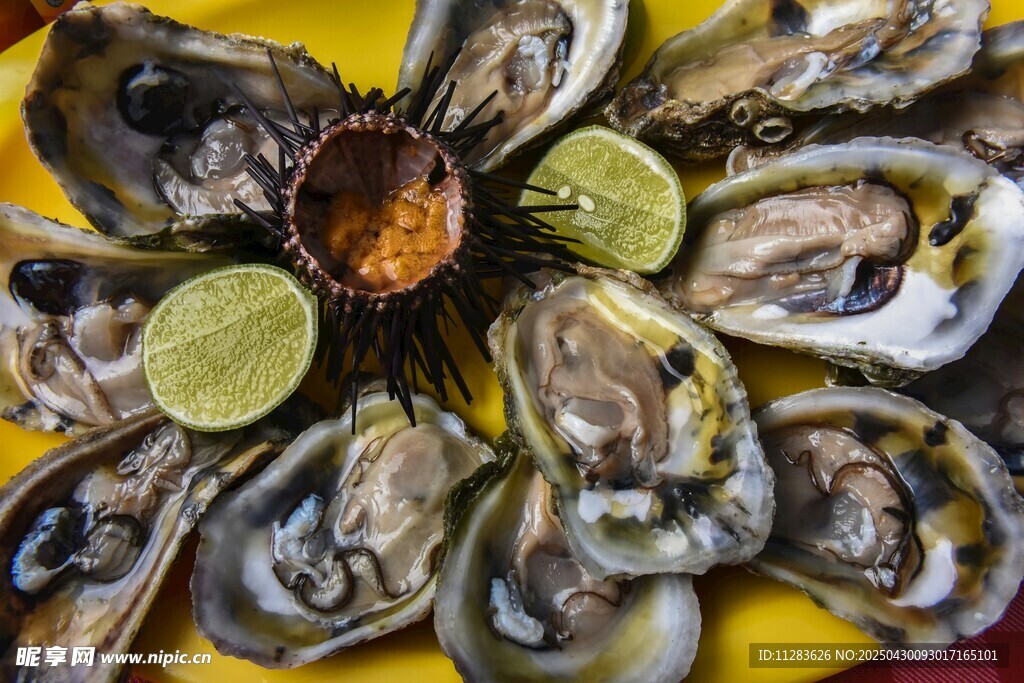 鲜蚝配青柠 美味诱人