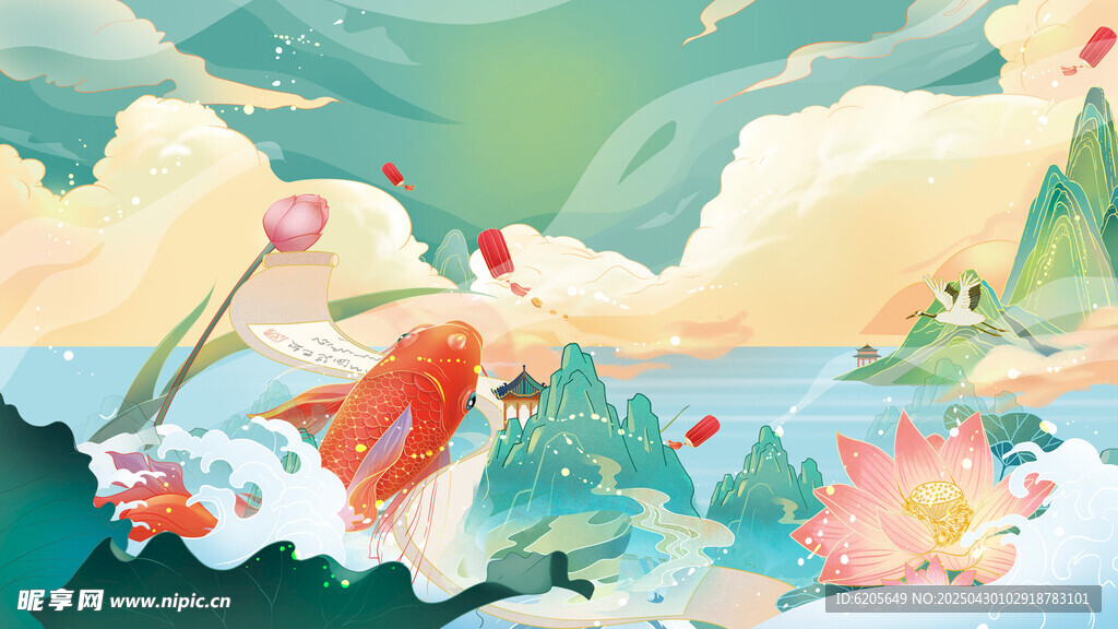 国潮山水国风水墨风景中国风