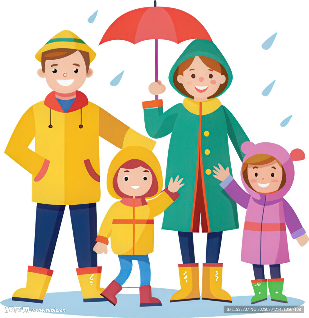 雨中家庭漫步温馨时刻