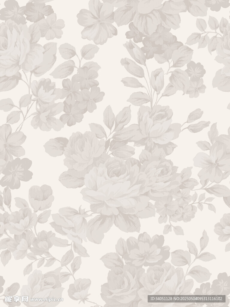 浅灰色花卉图案墙纸