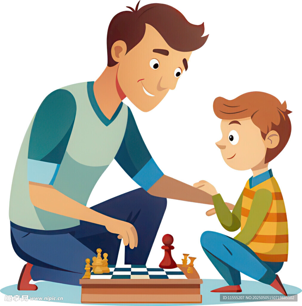 父亲与孩子愉快地下棋