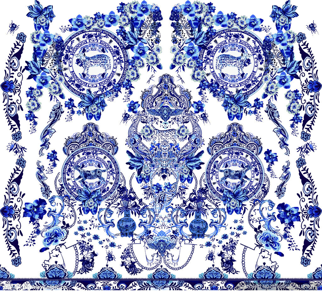 蓝白青花瓷风精美图案
