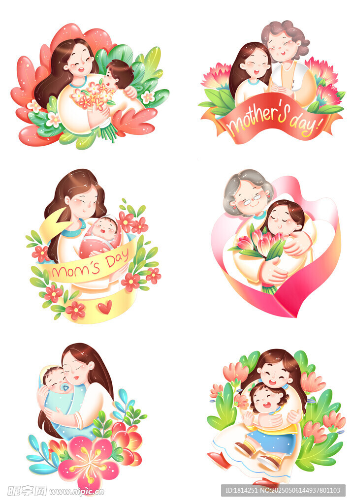 母亲节素材亲子插画