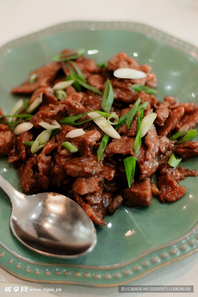 美味炒肉配青葱