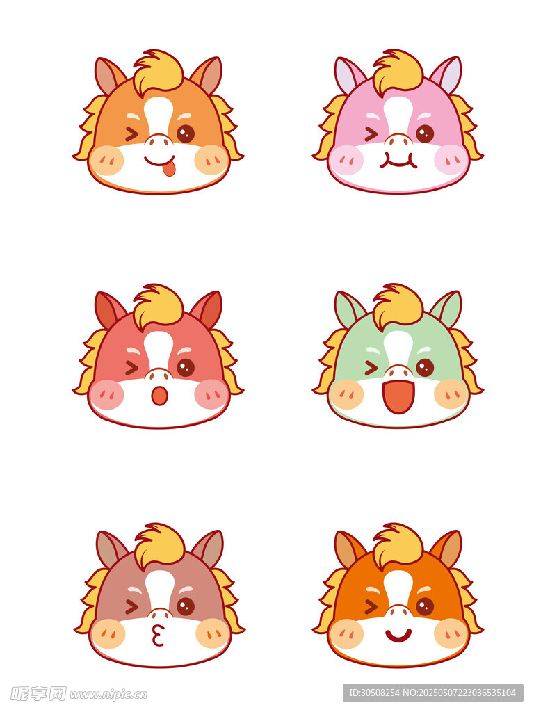 可爱的马头像插画设计卡通