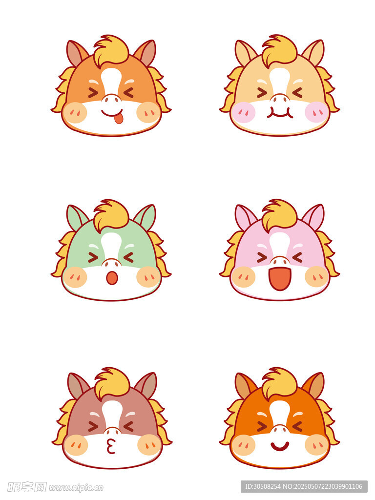 可爱的马头像插画设计