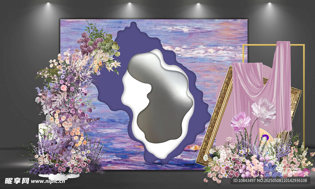 梦幻粉紫色系婚礼背景布置