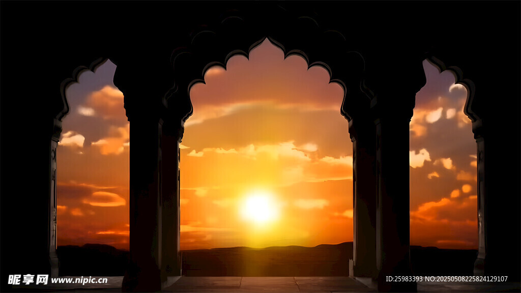 夕阳下的拱形建筑