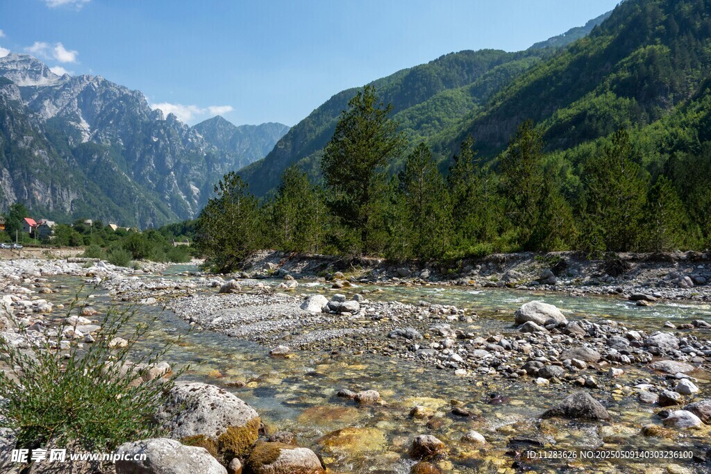山间溪流旁的秀丽自然景