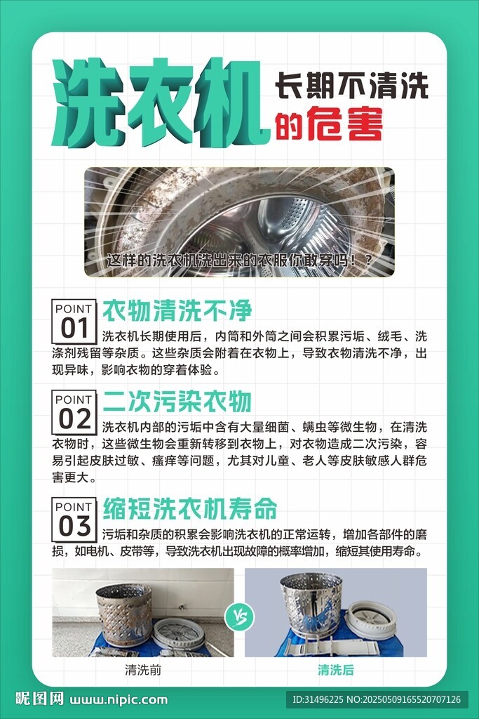 洗衣机长期不清洗的危害 海报